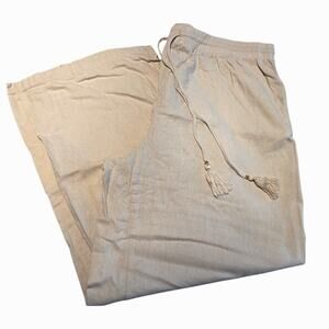 Ellen Tracy XL Linen Beige Tapered Drawstring Cropped Pants Lounge Beach